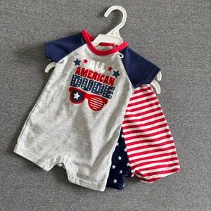NWOT Baby Essentials 2 piece Baby Boy One Piece 4th July Patriotic Outfits sz 9M